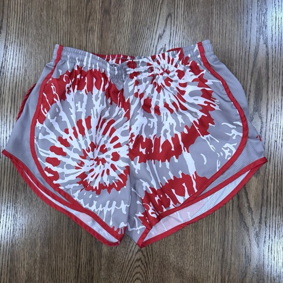 Varsity Spirit Cheer Shorts Women's Small Red Gray‎ White Tie Dye Print Lined - Picture 1 of 6